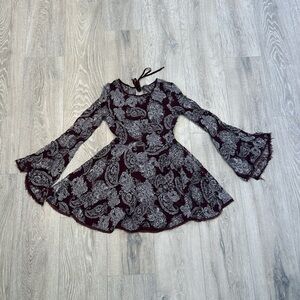 Urban Outfitters Maroon Paisley Flare Sleeve Dress